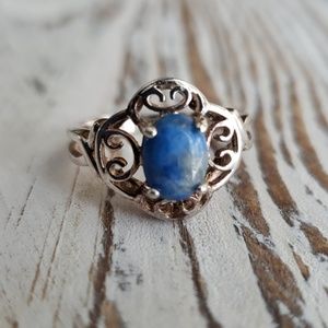 Vintage Open Work SS ring sz 7 with blue stone